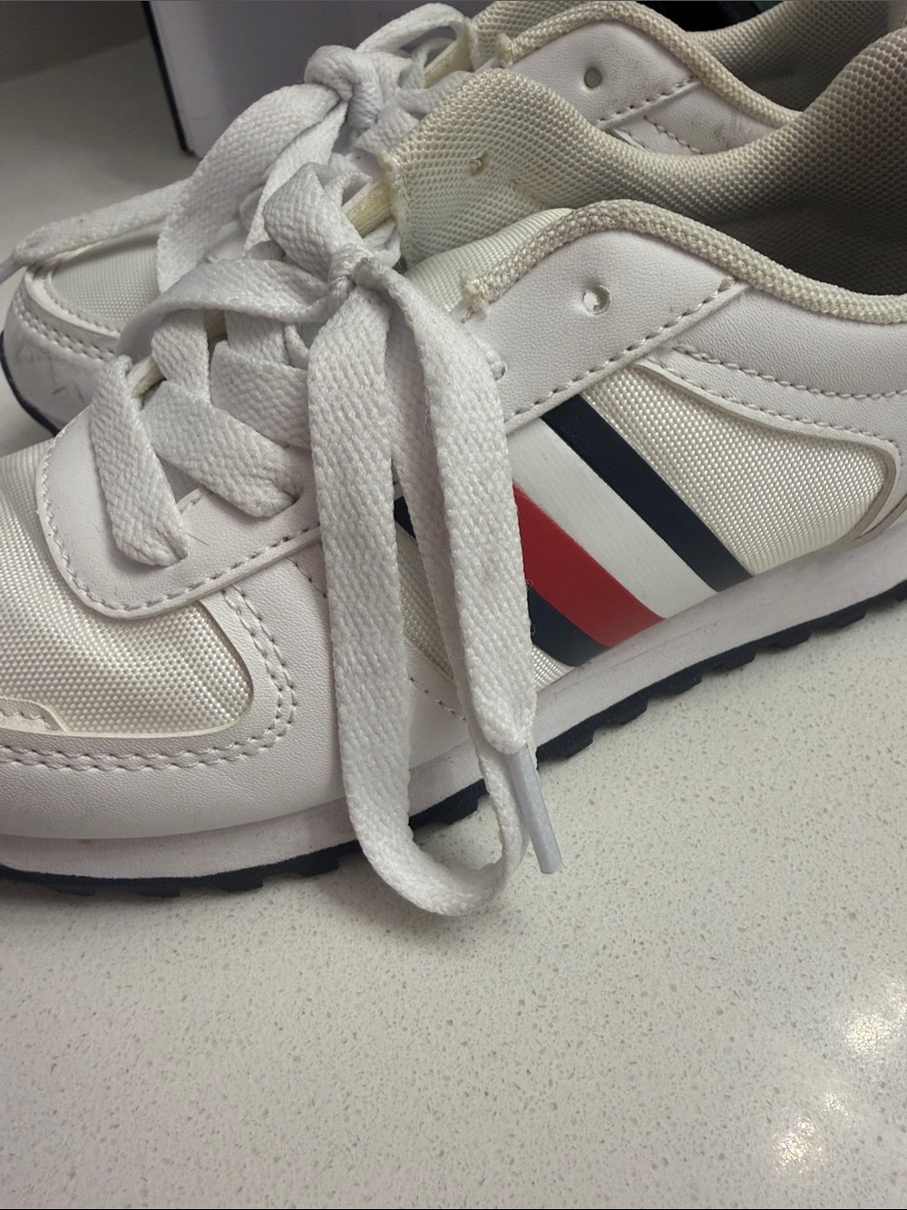 Tommy Hilfiger White Kids Sneakers with Red & Navy Stripes